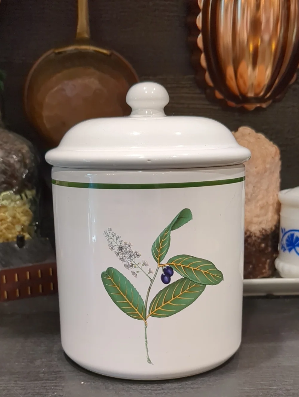 Over and Back Inc. Botanical Ceramic Canister with Lid Vintage Made In Portugal